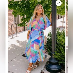 Boutique - Colorful Wrap Dress in 1X